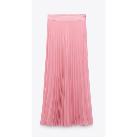 Pink Zara High-Waisted Pleated Flowy Midi Skirt (NWT) - Picture 1 of 6